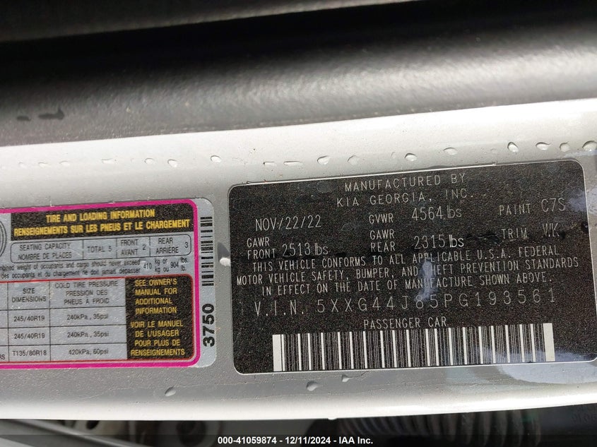 2023 KIA K5 VIN: 5XXG44J85PG193561