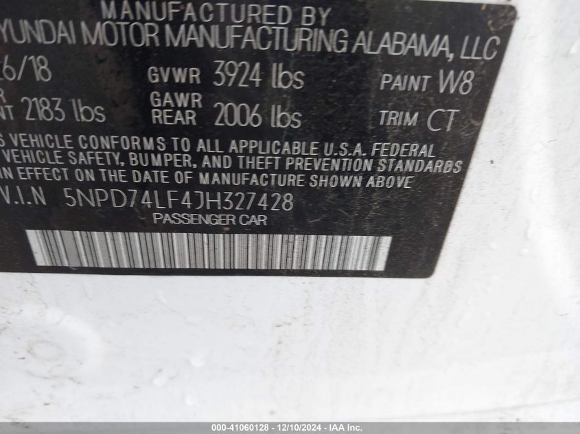 VIN 5NPD74LF4JH327428 2018 Hyundai Elantra, SE no.9