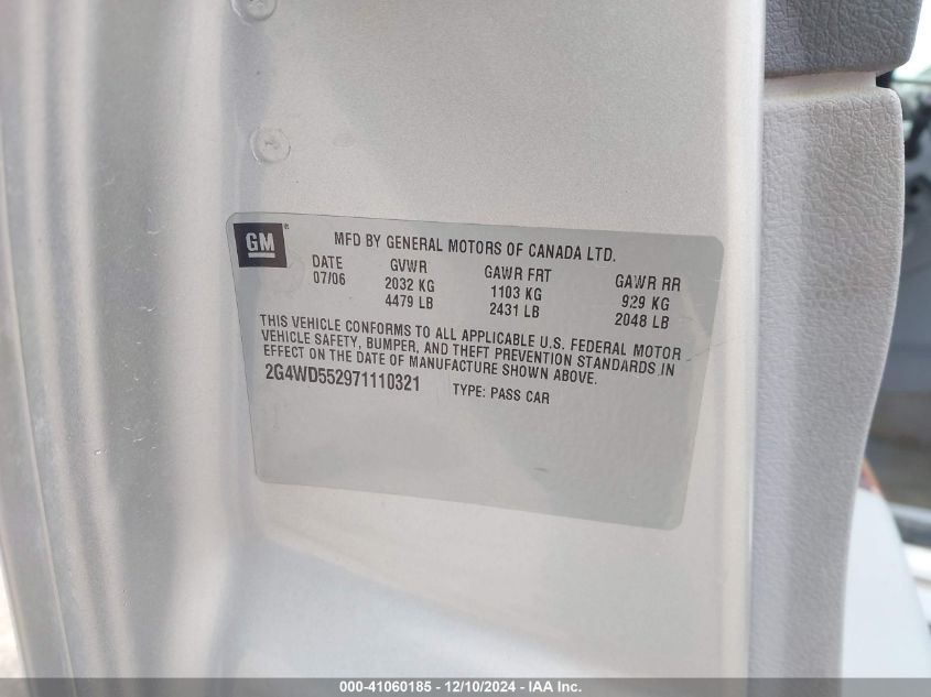 2007 Buick Lacrosse Cxl VIN: 2G4WD552971110321 Lot: 41060185