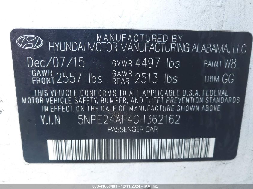 2016 HYUNDAI SONATA SE - 5NPE24AF4GH362162