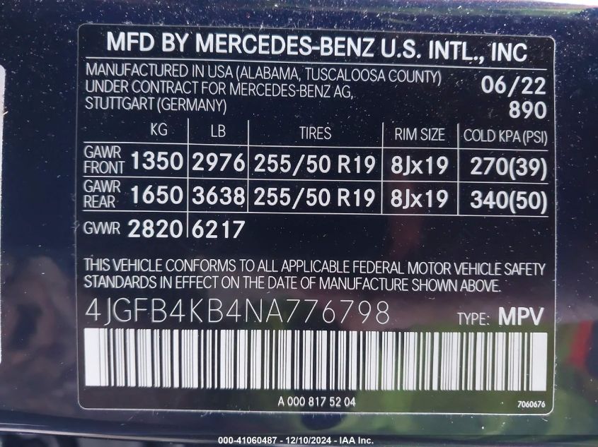 VIN 4JGFB4KB4NA776798 2022 Mercedes-Benz GLE 350, 4... no.9