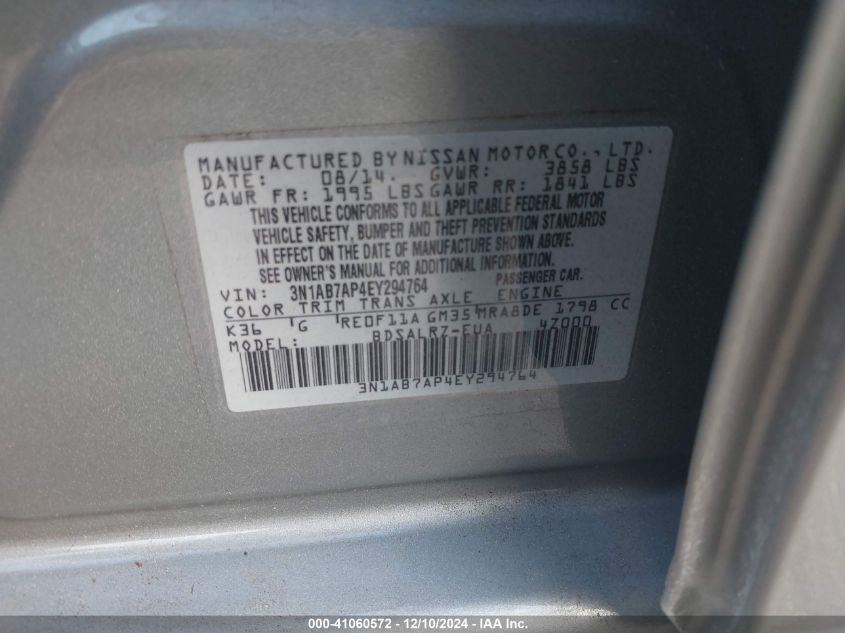 2014 NISSAN SENTRA SR - 3N1AB7AP4EY294764