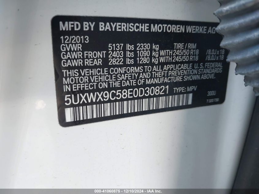 VIN 5UXWX9C58E0D30821 2014 BMW X3 no.9