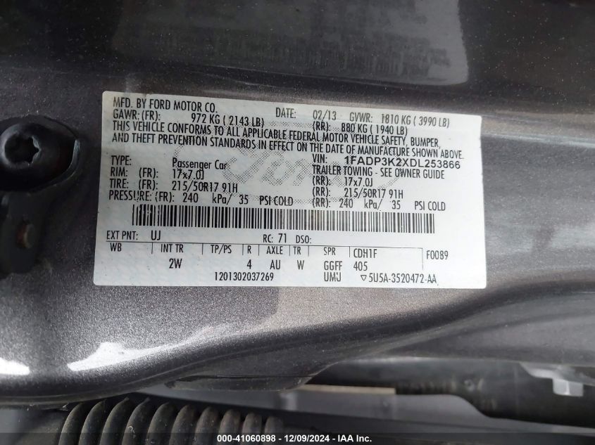 VIN 1FADP3K2XDL253866 2013 Ford Focus, SE no.9