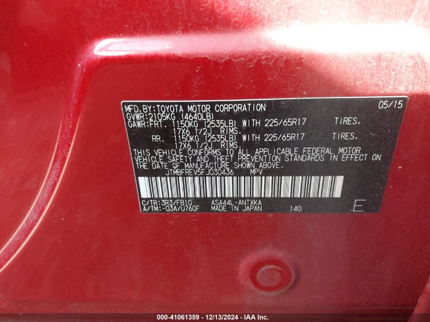 VIN JTMBFREV5FJ030436 2015 Toyota RAV4, LE no.9