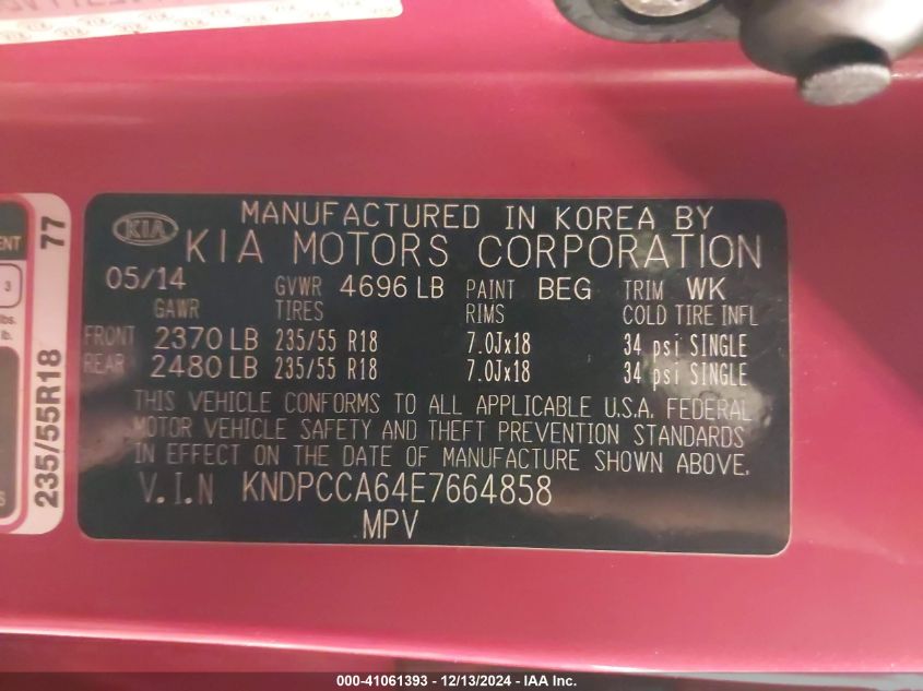 VIN KNDPCCA64E7664858 2014 KIA Sportage, SX no.9