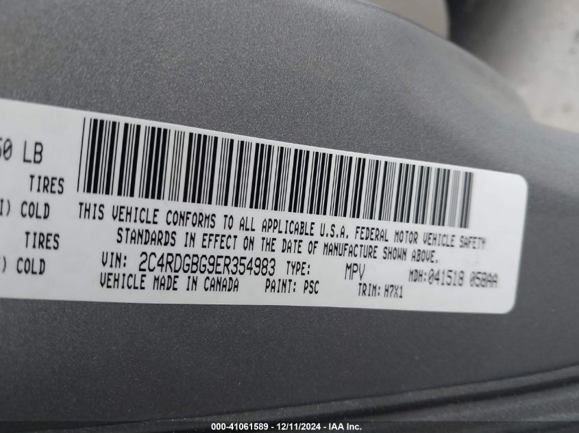 VIN 2C4RDGBG9ER354983 2014 Dodge Grand Caravan, SE no.9