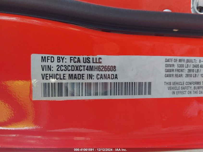 VIN 2C3CDXCT4MH626608 2021 Dodge Charger, R/T Rwd no.9