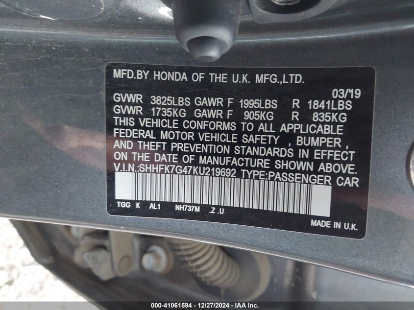 2019 HONDA CIVIC SPORT - SHHFK7G47KU219692