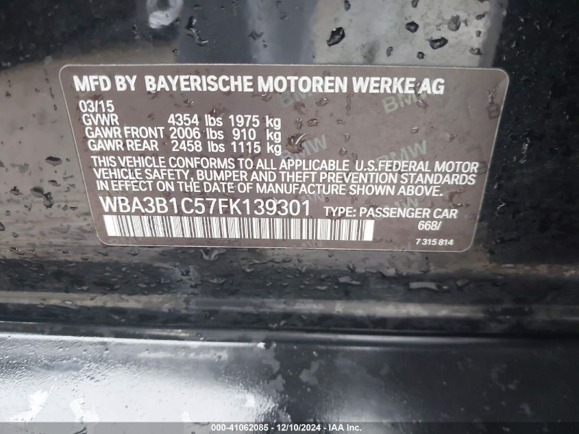 VIN WBA3B1C57FK139301 2015 BMW 3 Series, 320I no.9