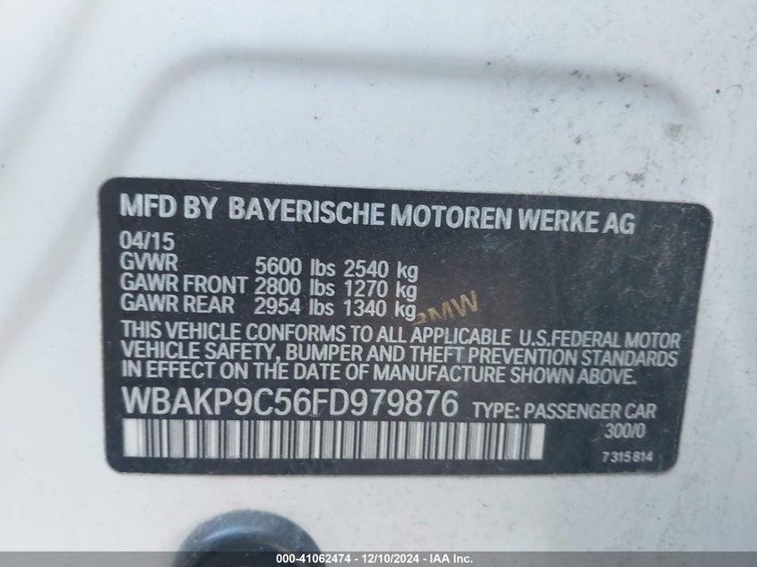 2015 BMW 550I XDRIVE - WBAKP9C56FD979876