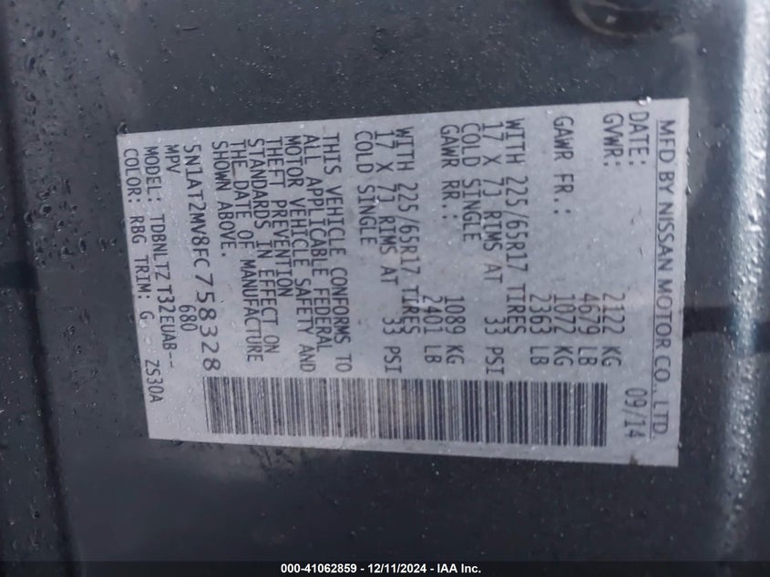 2015 NISSAN ROGUE S/SL/SV - 5N1AT2MV8FC758328