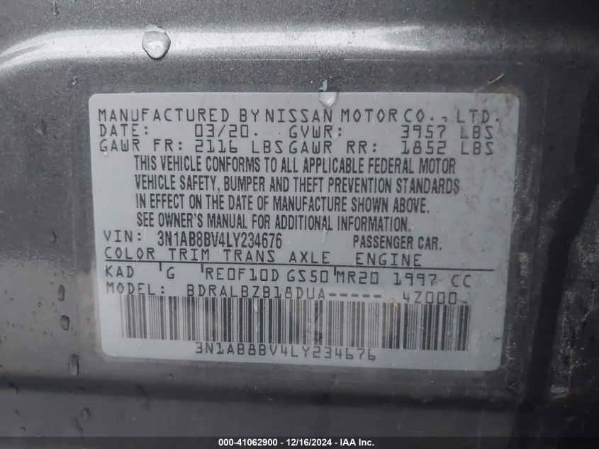 VIN 3N1AB8BV4LY234676 2020 Nissan Sentra, S Xtronic... no.9