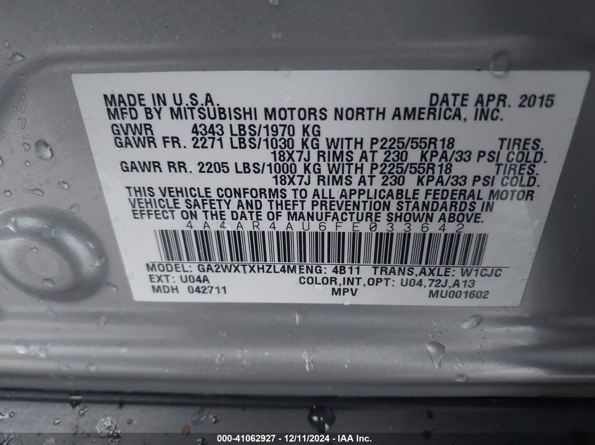 2015 MITSUBISHI OUTLANDER SPORT SE - 4A4AR4AU6FE033642