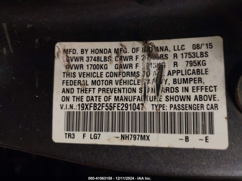 VIN 19XFB2F55FE291047 2015 Honda Civic, LX no.9