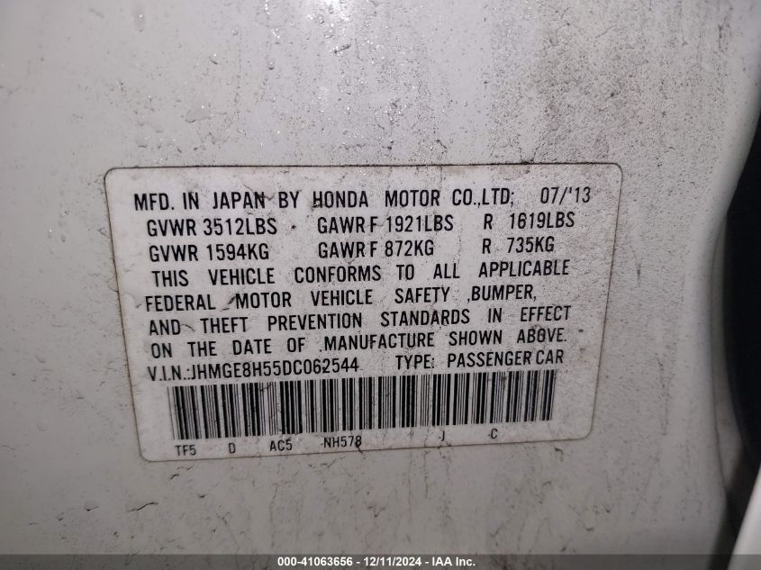 VIN JHMGE8H55DC062544 2013 HONDA FIT no.9