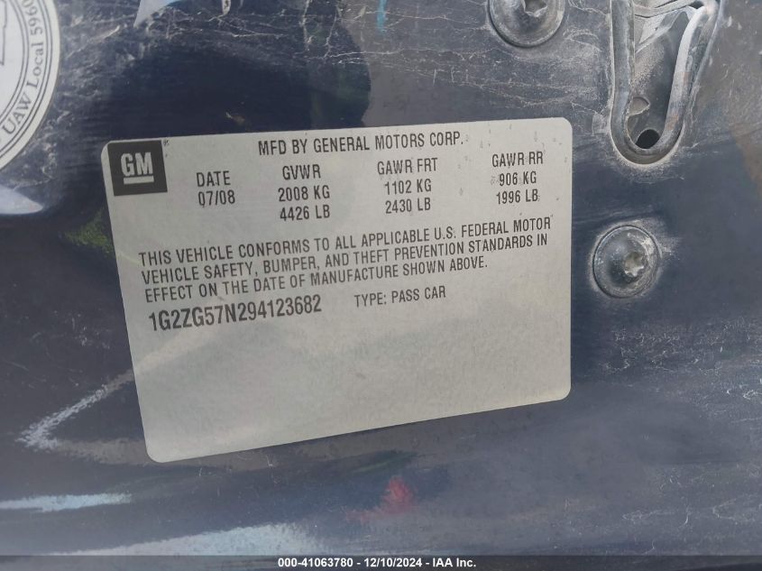 2009 PONTIAC G6 VIN: 1G2ZG57N294123682