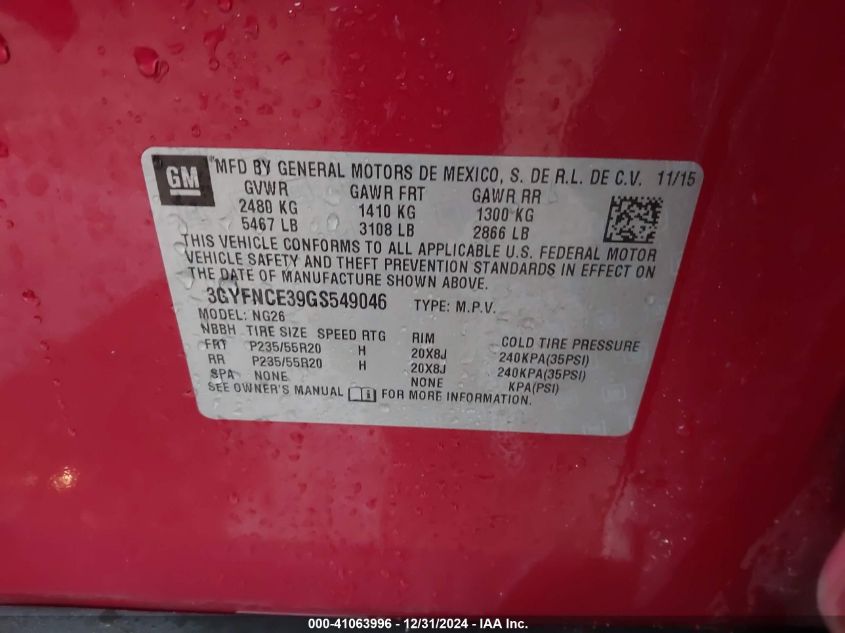 2016 CADILLAC SRX PERFORMANCE COLLECTION - 3GYFNCE39GS549046