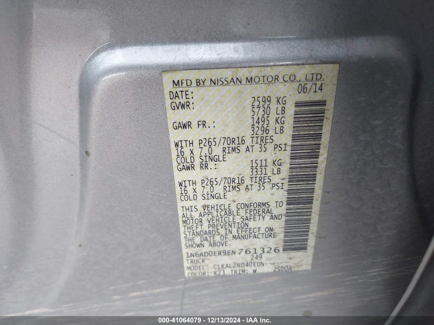 2014 NISSAN FRONTIER SV - 1N6AD0ER9EN761326