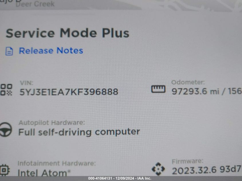 2019 Tesla Model 3 Long Range/Mid Range/Standard Range/Standard Range Plus VIN: 5YJ3E1EA7KF396888 Lot: 41064131