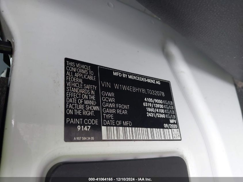 VIN W1W4EBHY8LT032078 2020 Mercedes-Benz Sprinter 2... no.9