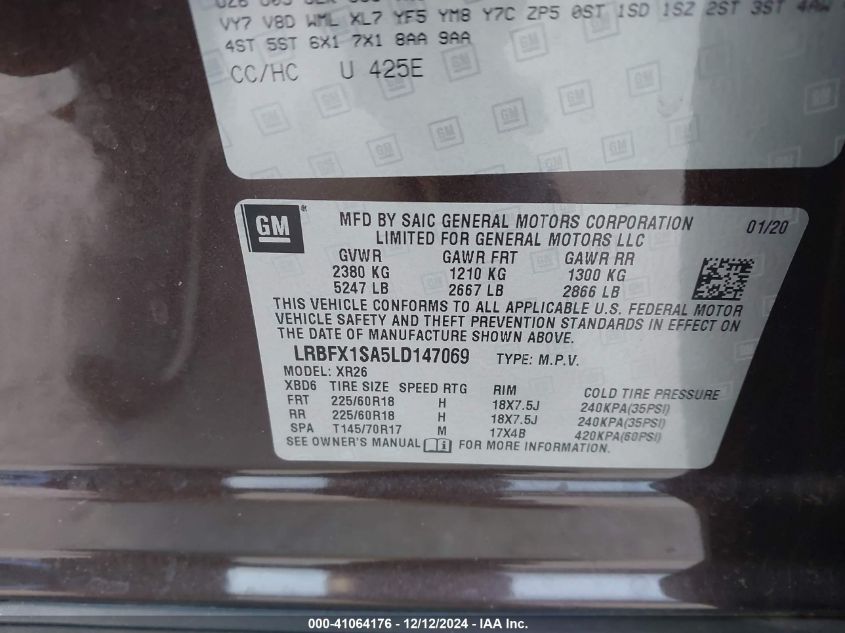 VIN LRBFX1SA5LD147069 2020 BUICK ENVISION no.9