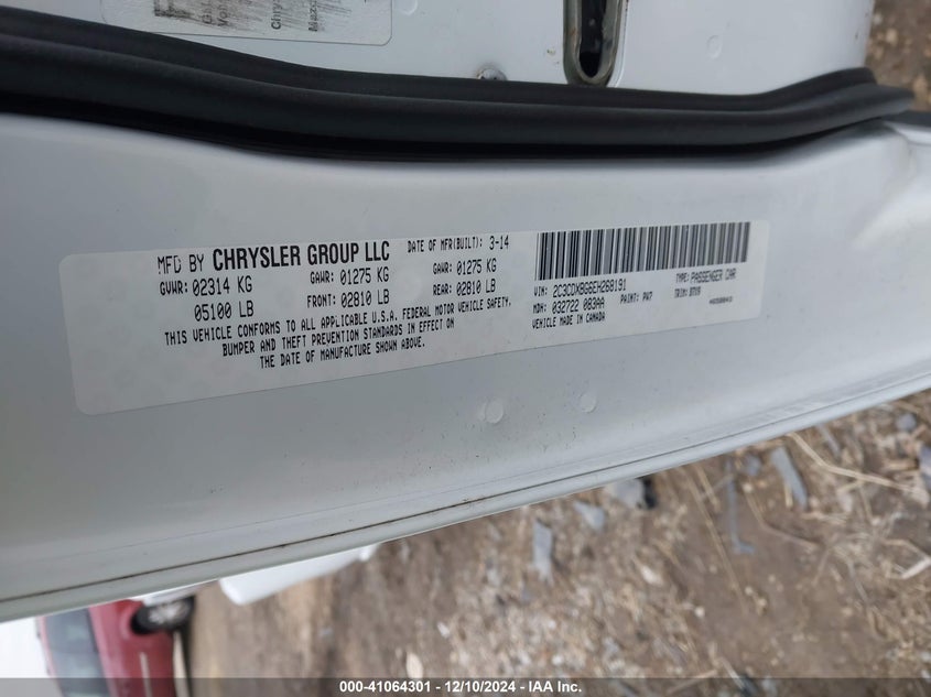 2014 DODGE CHARGER VIN: 2C3CDXBG6EH268191