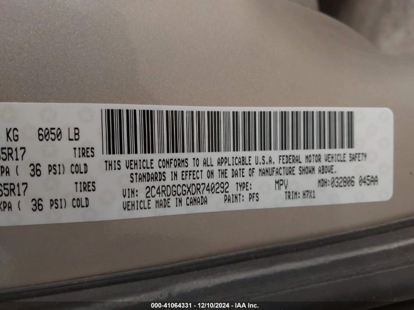 VIN 2C4RDGCGXDR740292 2013 Dodge Grand Caravan, Sxt no.9