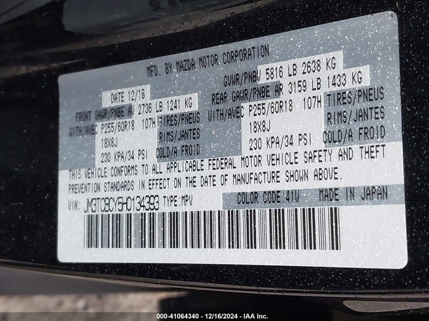 2017 MAZDA CX-9 TOURING - JM3TCBCY5H0134393