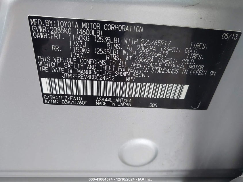 2013 TOYOTA RAV4 XLE - JTMRFREV4DD024962