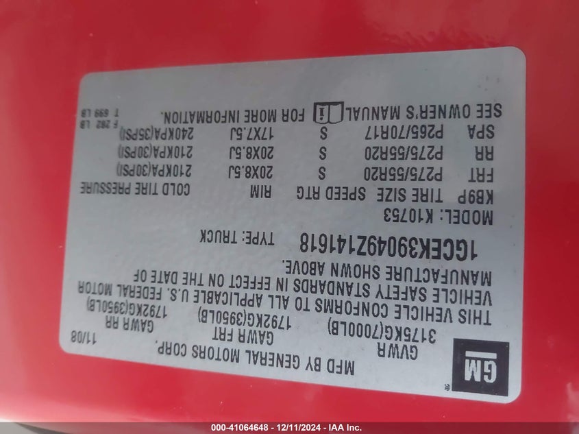 2009 CHEVROLET SILVERADO VIN: 1GCEK39049Z141618
