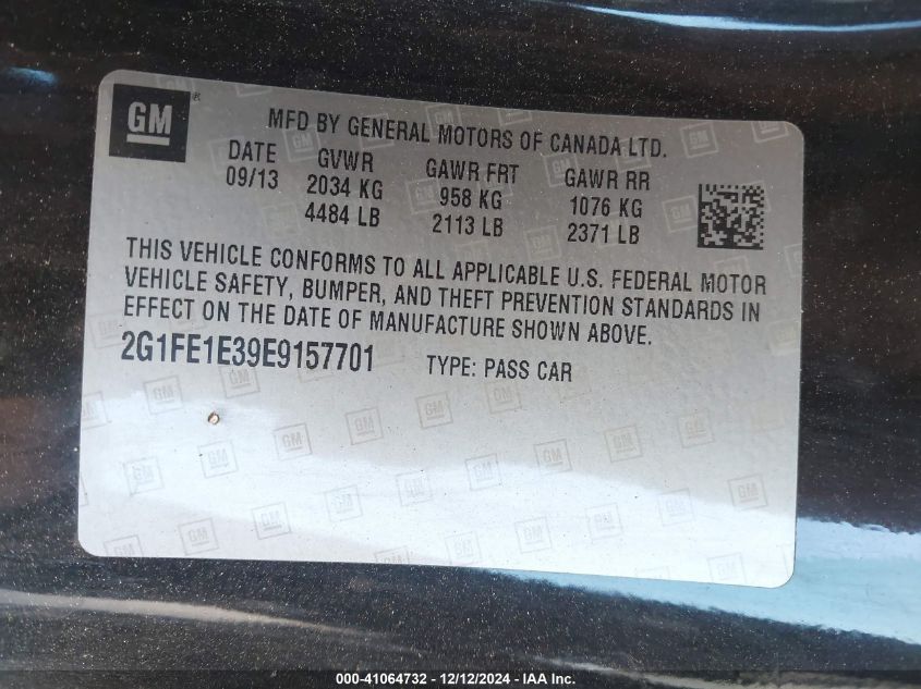 2014 CHEVROLET CAMARO VIN: 2G1FE1E39E9157701