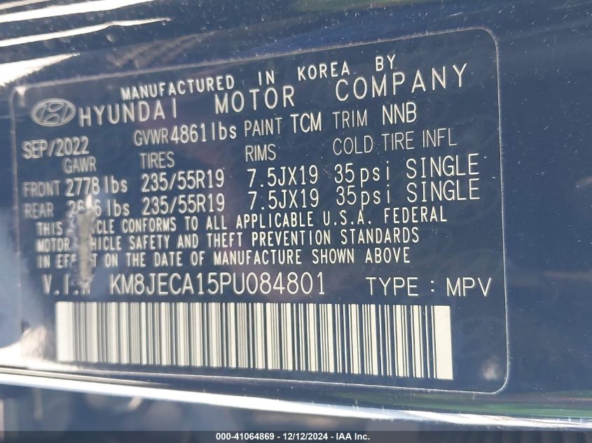 VIN KM8JECA15PU084801 2023 HYUNDAI TUCSON HYBRID no.9