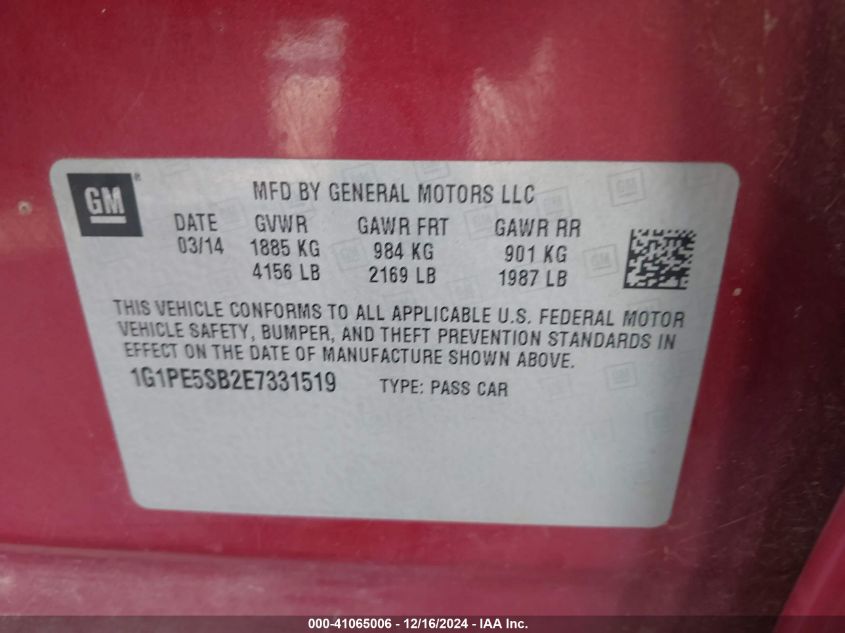 VIN 1G1PE5SB2E7331519 2014 Chevrolet Cruze, 2Lt Auto no.9