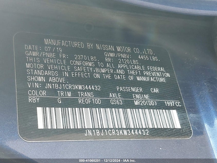 2019 NISSAN ROGUE SPORT S - JN1BJ1CR3KW344432