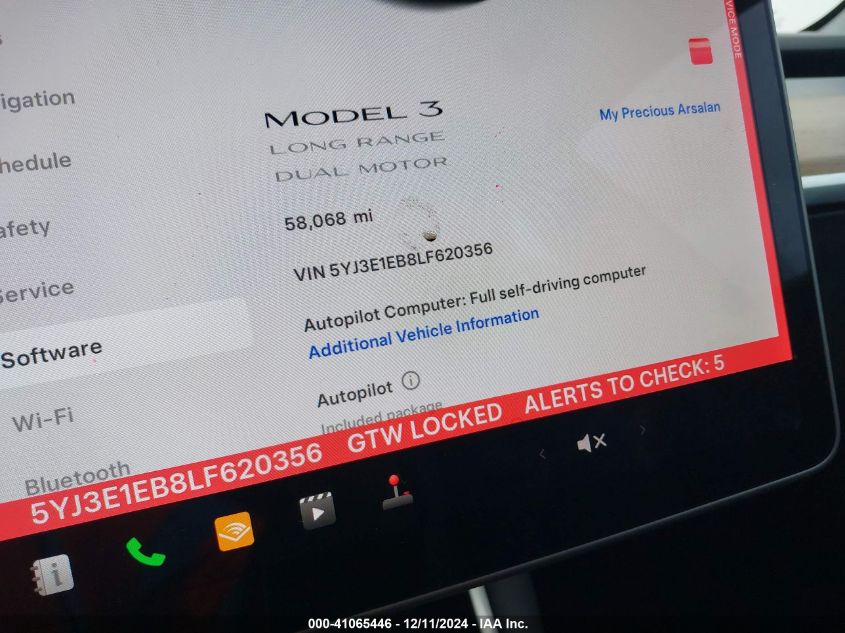 2020 Tesla Model 3 Long Range Dual Motor All-Wheel Drive VIN: 5YJ3E1EB8LF620356 Lot: 41065446