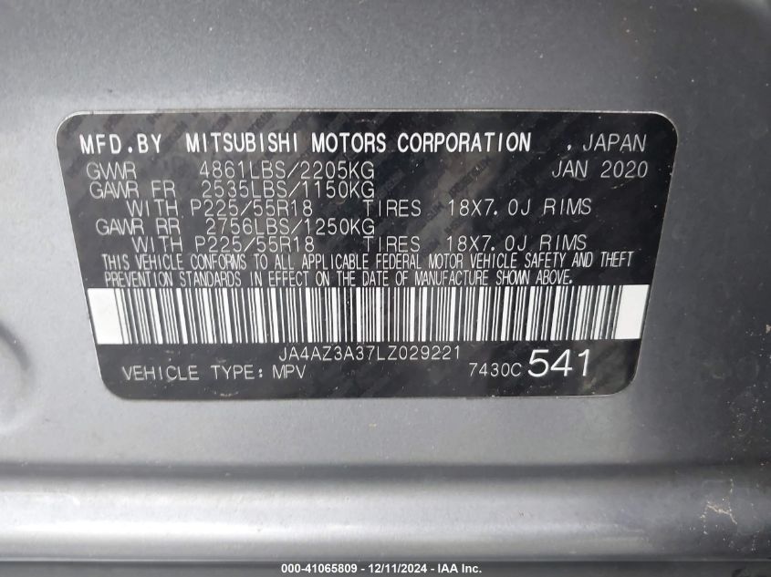 2020 Mitsubishi Outlander Sel 2.4 VIN: JA4AZ3A37LZ029221 Lot: 41065809