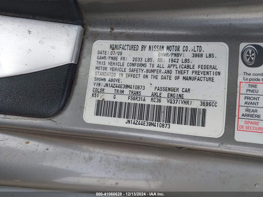 2009 NISSAN 370Z VIN: JN1AZ44E39M410873
