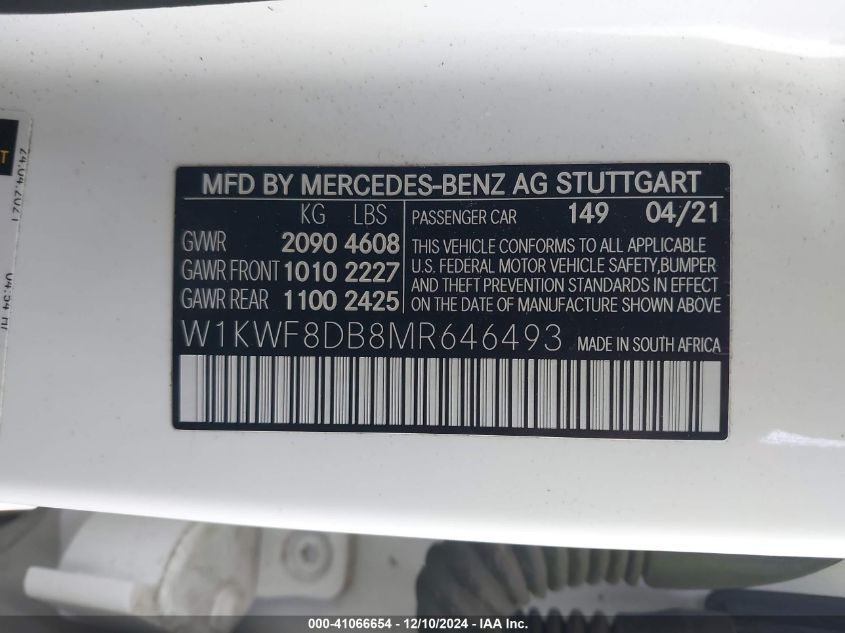 VIN W1KWF8DB8MR646493 2021 MERCEDES-BENZ C 300 no.9