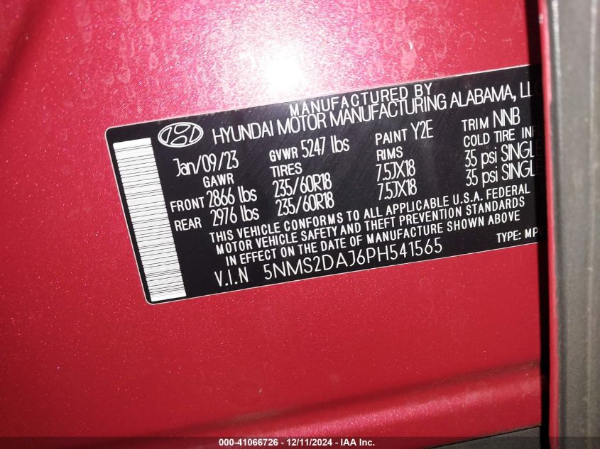 VIN 5NMS2DAJ6PH541565 2023 Hyundai Santa Fe, Sel no.9