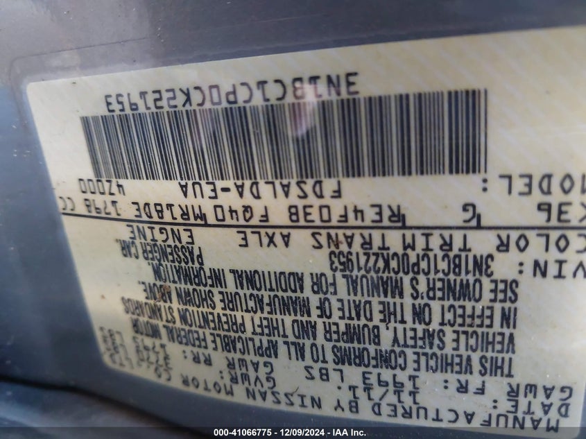 2012 Nissan Versa 1.8 S VIN: 3N1BC1CPOCK221953 Lot: 41066775