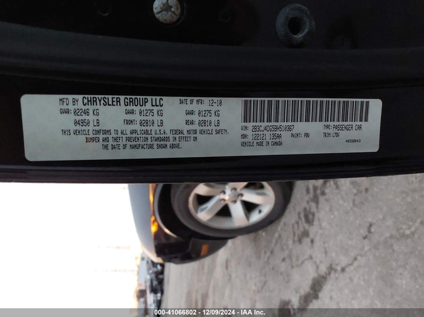 2011 DODGE CHALLENGER VIN: 2B3CJ4DG5BH510367