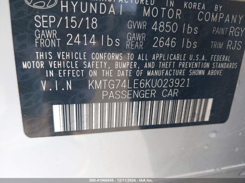 VIN KMTG74LE6KU023921 2019 GENESIS G70 no.9