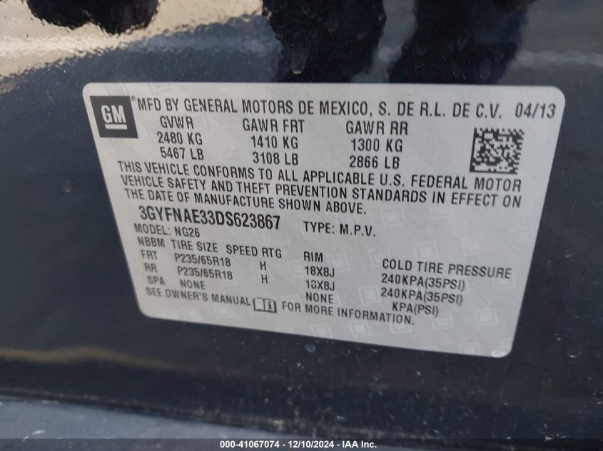 VIN 3GYFNAE33DS623867 2013 Cadillac SRX, Standard no.9