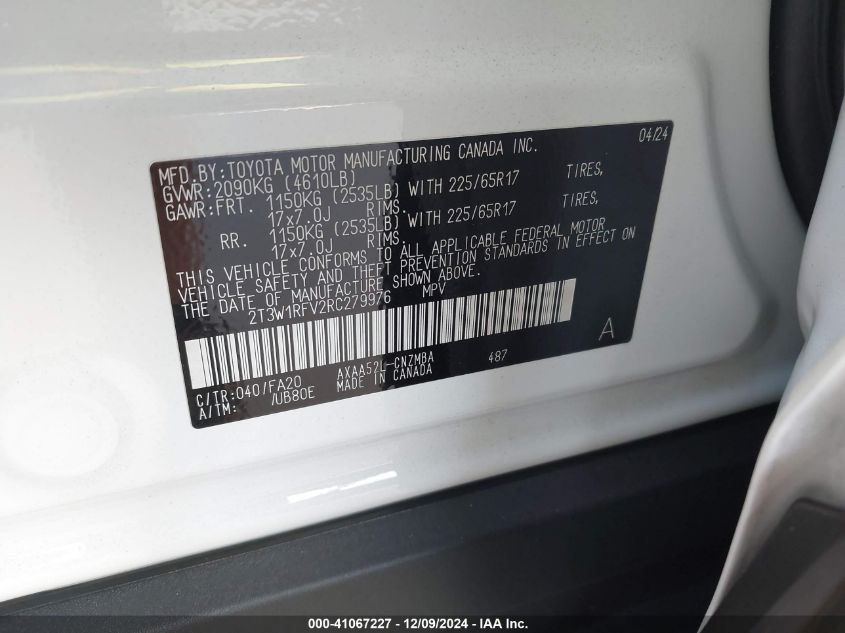 VIN 2T3W1RFV2RC279976 2024 TOYOTA RAV4 no.9