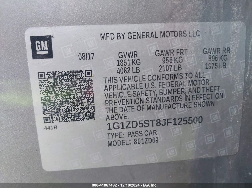 VIN 1G1ZD5ST8JF125500 2018 CHEVROLET MALIBU no.9