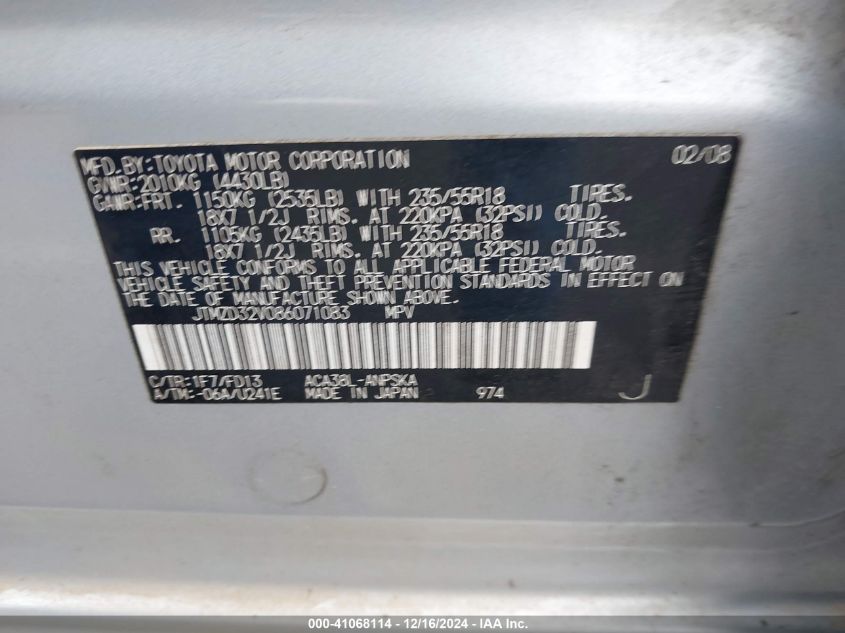 2008 Toyota Rav4 Sport VIN: JTMZD32V086071083 Lot: 41068114