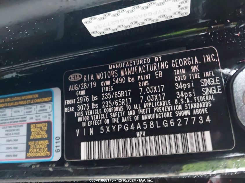 2020 KIA SORENTO 3.3L LX - 5XYPG4A58LG627734