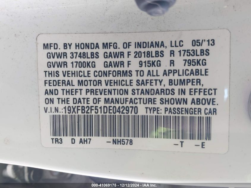 VIN 19XFB2F51DE042970 2013 Honda Civic, LX no.9