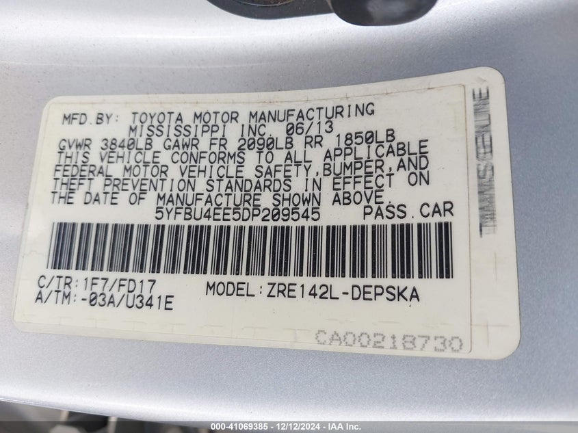 2013 TOYOTA COROLLA S - 5YFBU4EE5DP209545